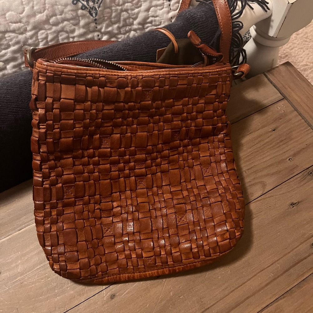Brown Woven Leather Shoulder Bag